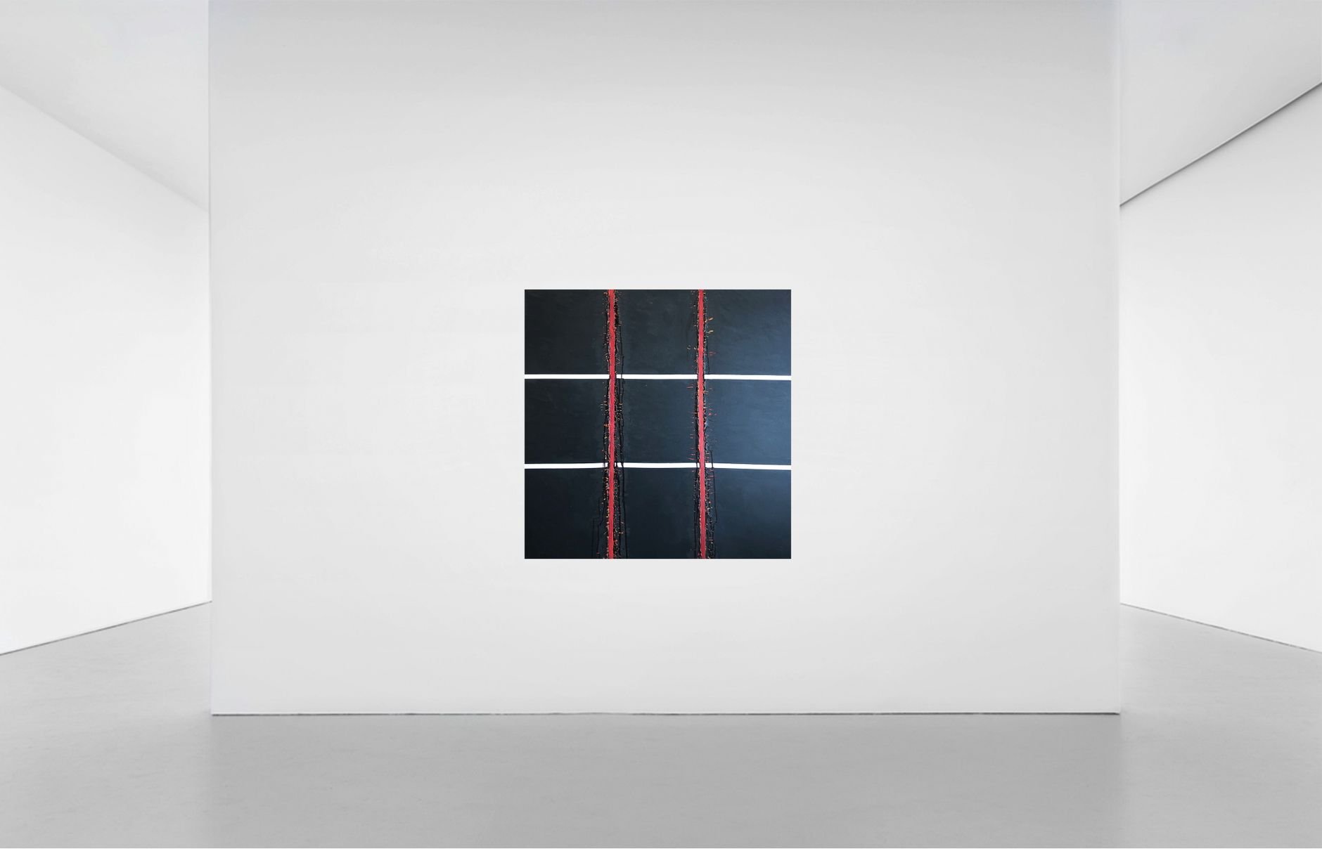 Pixel artwork displayed in a gallery setting